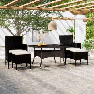 vidaXL Set Comedor Jard&iacute;n 5 Pzas Rat&aacute;n Sint&eacute;tico Vidrio Templado Negro Vidaxl