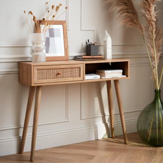 Sweeek Sweeek - Consolle Scandinava Con Effetto Legno E Canna, 100cm