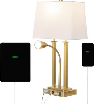 Jonathan Y Designs Blaire 23.75 2-Light Modern Farmhouse Metal LED Table Lamp with USB Charging port in Brass Gold at Nordstrom