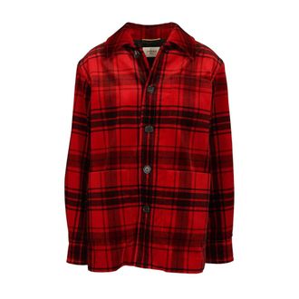 Saint Laurent Tartan Jacket in Velvet - female - Saint Laurent - Light Jackets - Red - S - Jackets