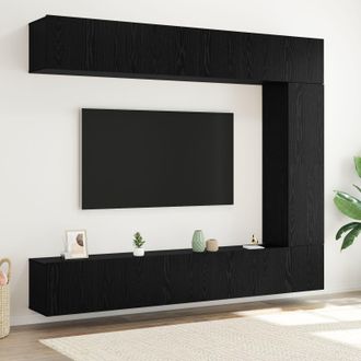 Berkfield Home 5 Piece TV Cabinet Set Wall-mounted Black Oak Engineered Wood