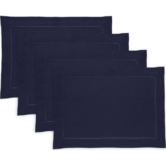 Solino Home Linen Placemats - Medium Weight Hemstitch, 14 x 19 in Navy at Nordstrom