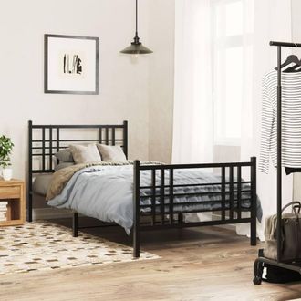Berkfield Home Metal Bed Frame without Mattress with Footboard Black 100x200cm | Size: 100x200 cm