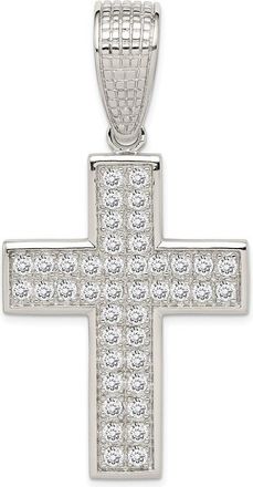 Diamond2Deal Sterling Silver Rhodium-plated Cubic Zirconia Cross Pendant