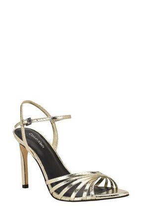 Calvin Klein Daniella Ankle Strap Pointed Toe Sandal in Gold at Nordstrom, Size 7.5