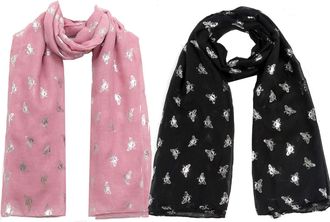 World of Shawls Christmas Bonanza Pack of 2 Scarves Wrap Shawl Scarf for Women Ladies (Bumble Bees Dusky Pink & Black, 2)