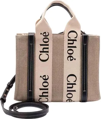 Chloé Woody Small Linen Tote Bag