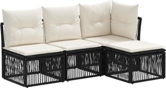 vidaXL Conjunto De Sof&aacute;s De Jard&iacute;n 4 Uds. Negro Rat&aacute;n Sint&eacute;tico Vidaxl