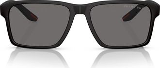 Prada 58mm Polarized Rectangular Sunglasses in Rubber Black at Nordstrom