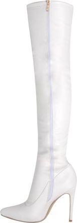 Generic White,3.5 UK,Side Zipper Stiletto Heels Thigh High Boots for Women Pointy Toe Comfy Over The Knee Boot Patent Leather PU Wedding Party Dress Shoes