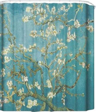 OEM Cortina De Ducha Para Ba&ntilde;o Con Ganchos, Verde, Cortina De Ducha Antimoho, Flor De Almendro Azul Van Gogh, Cortina De Ducha 180x180 Cm