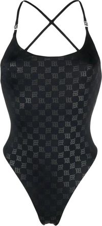 Misbhv Zwarte Monogram Badpak Eendelig - Dames - Badpakken - Zwart - L - Badmode