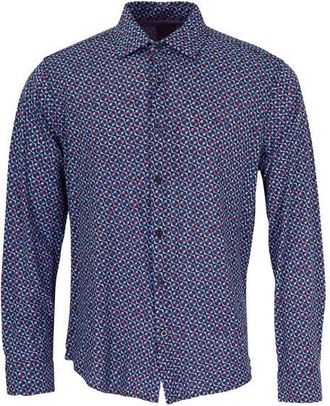 Lords of Harlech Sherlock Tailored Merino Wool Shirt in City Geo Plum at Nordstrom, Size Xx-Large