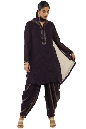 Soch Women Purple Georgette Embellished Suit Set, Wine, S