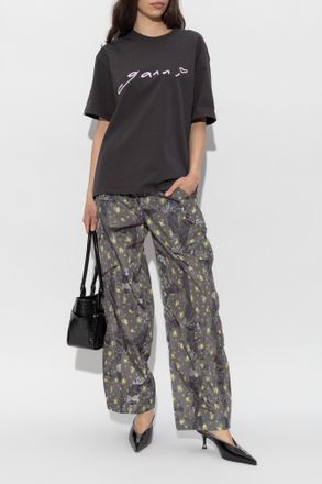 Ganni T-shirt With Embroidered Logo, Womens, Black