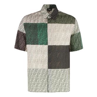 Fendi Short Sleeve Shirts, male, Multicolor, L, Printed Linen Shirt