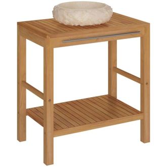 vidaXL Mueble Tocador Madera Teca Maciza Con Lavabo De M&aacute;rmol Crema Vidaxl
