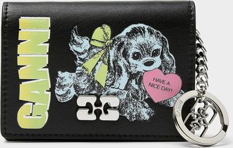 Ganni Womens Puppy signature bi-fold card holder