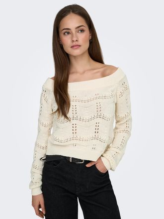 Only Strickpullover ONLY ONLVILDA LIFE L/S PULLOVER KNT NCA, Damen, Gr. XL, eggnog detail:with melange, Strick, Obermaterial: 75% Baumwolle, 25% Polyester,