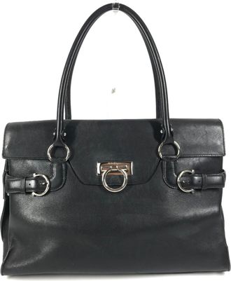Ferragamo Black Leather Shoulder Bag Tote Bag (Pre-Owned)
