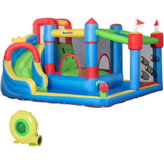 OUTSUNNY Castillo Hinchable Para Ni&ntilde;os Con Tobog&aacute;n Cama De Salto Piscina Muro De Escalada Inflador Y Bolsa De Transporte 390x300x197 Cm Multicolor