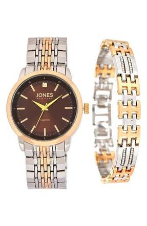 Jones New York Diamond Two-Tone Bracelet Watch & Bracelet Set, 42mm in Silver at Nordstrom Rack