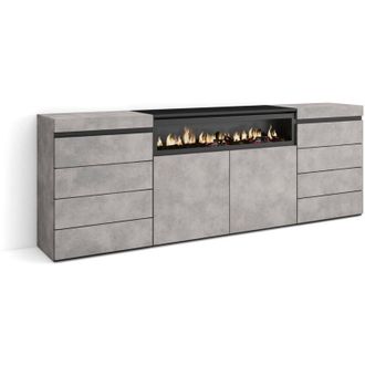 Skraut Home C&oacute;moda, Cajonera, Mueble Auxiliar, 214x75x35 Cm, Dormitorio, Habitaci&oacute;n, Chimenea El&eacute;ctrica, Estilo Moderno, Blanco Y Negro - Skraut Home