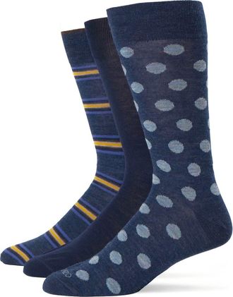 Lorenzo Uomo Assorted 3-Pack Italian Merino Wool Blend Dress Socks in Denim at Nordstrom Rack, Size 10-13
