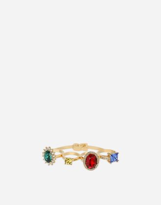 Dolce & Gabbana Knucklebuster Ring With Colorful Rhinestones - Woman Bijoux Multi-colored Metal S