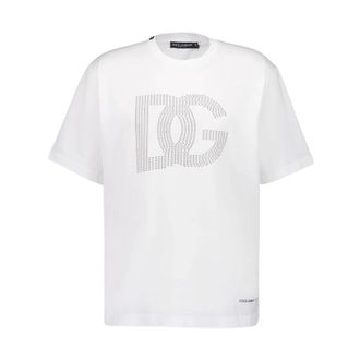 Dolce & Gabbana Tops, Heren, Wit, XL, Katoen, Wit Katoenen Logo T-Shirt