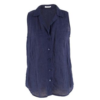 Equipment Navy Linen Sleeveless Shirt Size XS