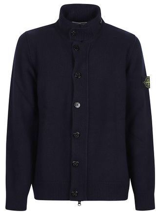 Stone Island RWS Deep Navy High-Collar Virgin Wool-Blend Cardigan