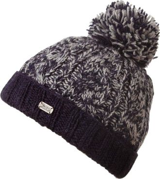 KuSan 100% Wool Chunky Knit Turn Up Bobble Beanie Hat (PK1728) (Navy)