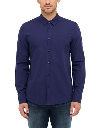 Mustang Langarmhemd MUSTANG Herren Style Canton, Herren, Gr. S, US-Gr&ouml;ssen, blau (blau 4136), Popeline, 100% Baumwolle, unifarben, slim fit, Hemden Langarmhem