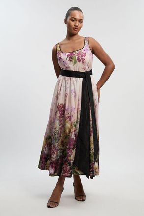 Karen Millen Womens Plus Size Floral Print Silk Cotton Strappy Woven Maxi Dress - Multicolour - Size 20 UK