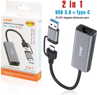 Trade Shop Trade Shop - Adattatore Di Rete Gigabit Ethernet Porta Rj45 2 In 1 Usb 3.0 + Type-c Otg590