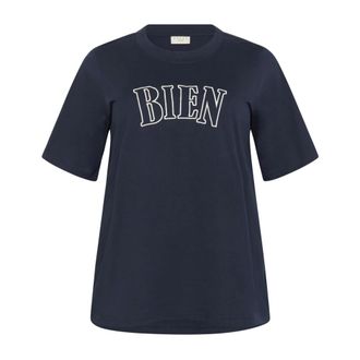 Kaffe Curve Geborduurde Tee Midnight Chalk Style - Dames - Tops - Blauw - Maat: L Katoen