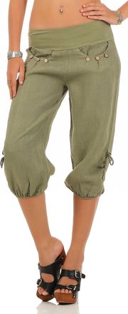 Malito more than fashion Malito Sweatpants Linen Button Wood Optics Cargo Pants 6302 Women (M, Olive)