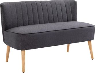 HOMCOM Modern Double Seat Sofa Compact Loveseat Couch Padded Velvet Wood Legs Dark Grey