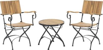 Beliani Conjunto De Balc&oacute;n Jard&iacute;n Terraza Exterior Estilo Bistr&oacute; De Madera De Acacia Con Estructura Plegable De Acero Marr&oacute;n Claro Lascari