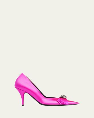 Balenciaga 90mm Avenue Palazzo Embellished Bow Satin Pumps