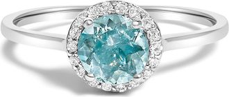 House of Brilliance 10K Gold Gemstone and 1/10 Cttw Diamond Halo Birthstone Ring in White | Blue Aquamarine at Nordstrom, Size 6.5