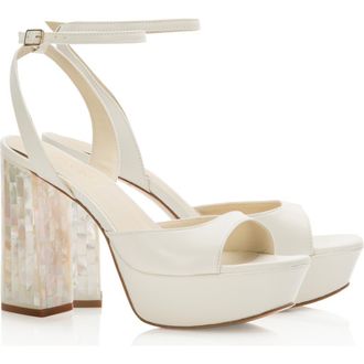 Freya Rose Margot Ankle Strap Pearl Platform Heel Sandal in Ivory at Nordstrom, Size 40