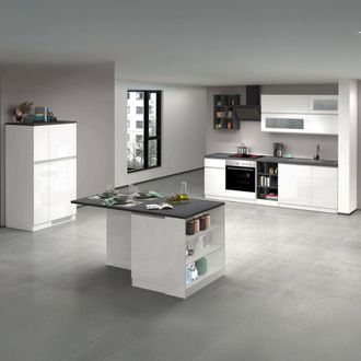 Dmora Dmora - Cocina Completa Bastien, Conjunto De Cocina Modular, Cocina Modular Con M&uacute;ltiples Elementos, 100% Made In Italy, Blanco Brillo Y Pizarra