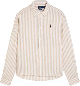 Polo Ralph Lauren Logo-embroidered Striped Cropped Linen Shirt - White - S (UK8-10 / S)