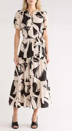 Halogen Print Belted Maxi Dress in Rich Black 060 at Nordstrom Rack, Size X-Large