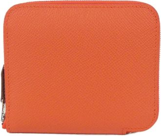 Herm&egrave;s Capucine Red Color Epsom Leather Silk Coin Purse/Coin Case (Pre-Owned)