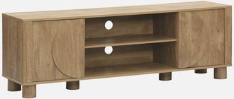 Sweeek Sweeek - Mueble de tv exótico efecto madera con 2 puertas reversibles, 155cm, Pondi, Marrón dorado, 155x40x52 cm