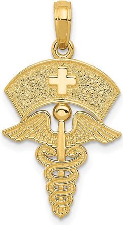 Diamond2Deal 10k Yellow Gold Caduceus Nurses Cap Pendant