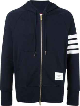 Thom Browne Hoodies & sweatvesten, Heren, Blauw, M, Katoen, 4-Bar jersey rits hoodie Donkerblauw